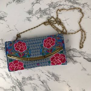 Floral Embroidered Clutch Crossbody Wallet Purse